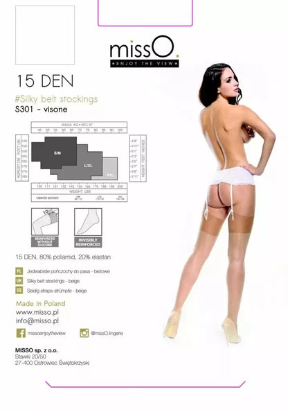 MissO S301 kojinės, smėlio spalvos, L/XL – elegantiškos prisegamos kojinės moterims