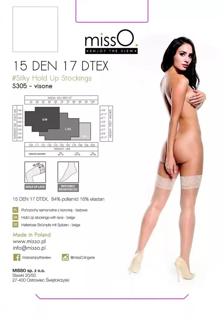 MissO S305 kojinės su silikonine juosta, smėlio spalvos, XXL - 15 DEN, šilkinis paviršius