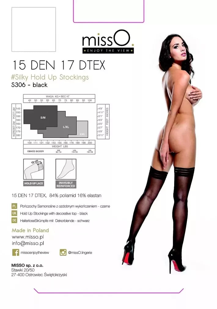 MissO S306 savaime prisitvirtinančios kojinės, juodos, XXL - elegantiška apdaila
