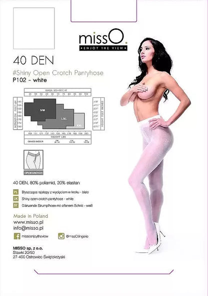 Moteriškos pėdkelnės su iškarpa MissO P102, baltos, S/M dydžio, 40 DEN