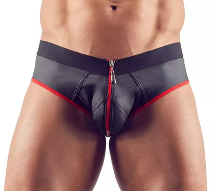 NEK Jockstrap L – juoda matinė apdaila, priekyje užtrauktukas, neopreno išvaizda