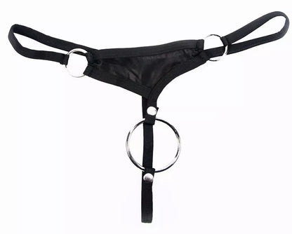 NEK Men's Microfiber String XL su nuimamu žiedu – juodos spalvos, tamprus prigludimas