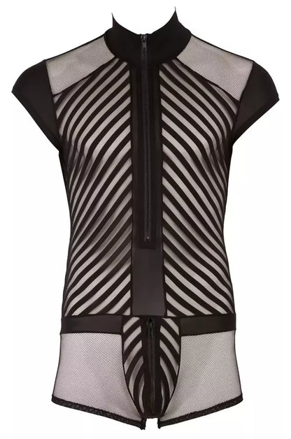 NEK Men’s Playsuit XL juodas tinklelis su dryžiais, priekinis užtrauktukas, orui laidus audinys