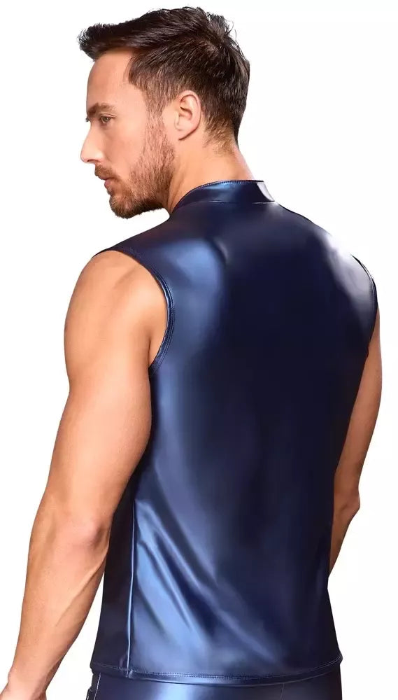 NEK Metallic Blue Shirt L marškinėliai su kniedytų dirželių dizainu ir tinklelio panelėmis