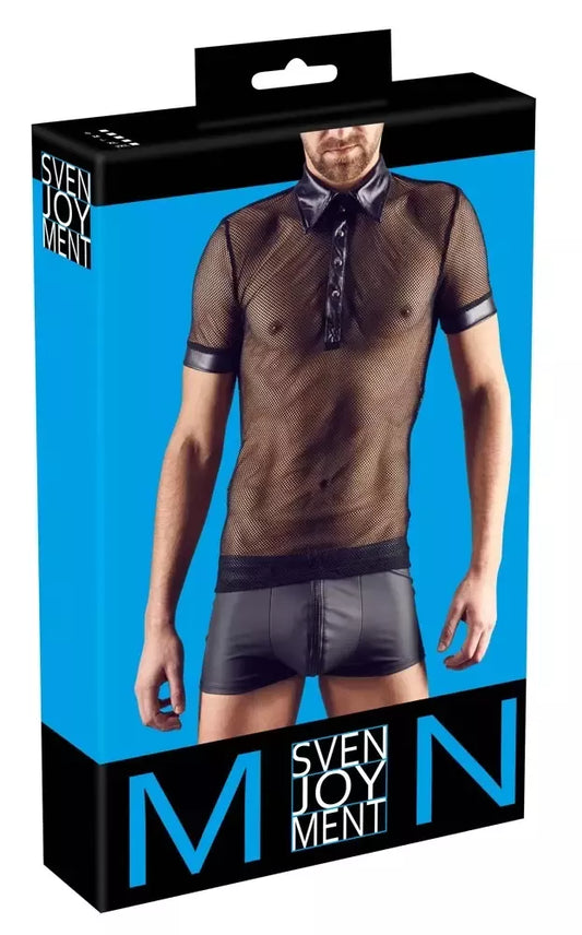 NEK polo marškinėliai L – modernus tinklelio ir „wet look“ derinys, juodi, L dydis