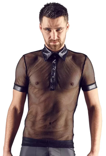 NEK polo marškinėliai L – modernus tinklelio ir „wet look“ derinys, juodi, L dydis
