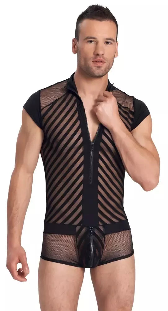NEK vyriškas kombinezonas Men’s Playsuit L, tinklinio dizaino, su priekiniu užtrauktuku, juodas