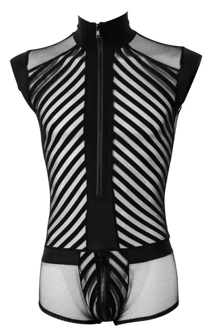 NEK vyriškas kombinezonas Men’s Playsuit L, tinklinio dizaino, su priekiniu užtrauktuku, juodas