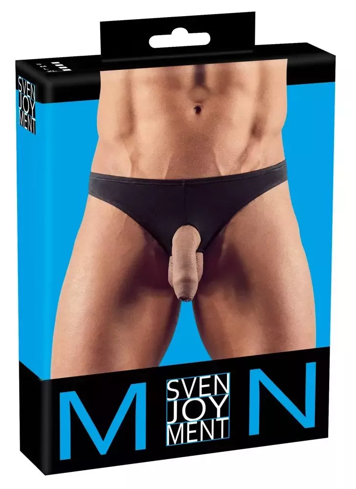 NEK vyriški anatominiai stringai XL – juodi, tamprus poliamidas, dvi angos