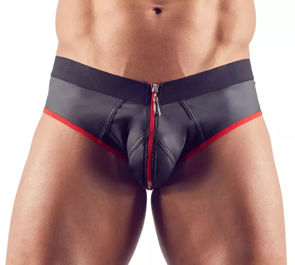 NEK vyriški džokstrapai Men's Jock XL, neopreno išvaizdos, matiniai, su užtrauktuku priekyje, juodi