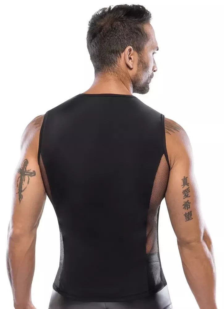 NEK vyriški marškinėliai iš tinklelio ir nepermatomo audinio, 2XL, juodi, su D formos žiedais, tamprūs