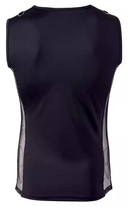 NEK vyriški marškinėliai iš tinklelio ir nepermatomo audinio, 2XL, juodi, su D formos žiedais, tamprūs
