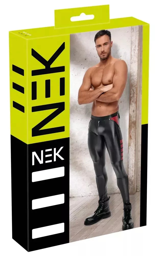 NEK vyriškos kelnės, juodos/raudonos, XL dydis, matinė išvaizda, tinklelio detalės
