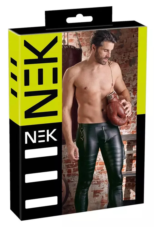 NEK vyriškos „Slim-Fit“ matinės baikeriško stiliaus kelnės su šonine kišene, L dydis, juodos