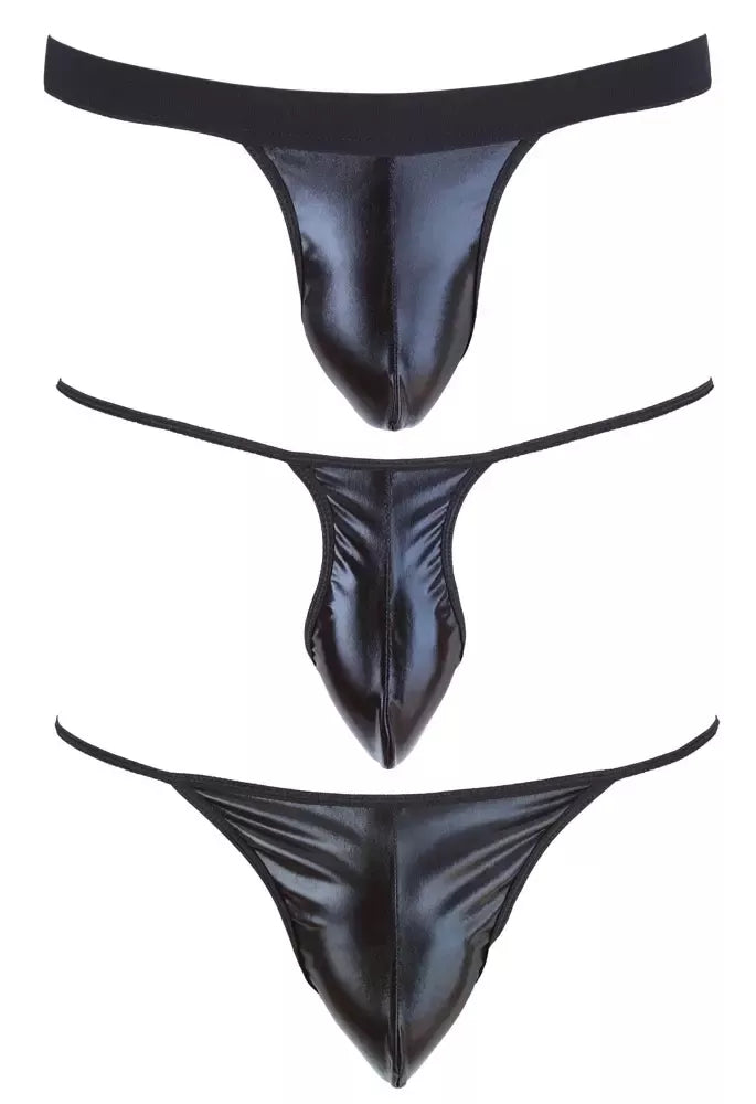 NEK vyriškų apatinių trikotažo rinkinys, 3 vienetai, „wet look“, S-L, juodas, tamprus audinys