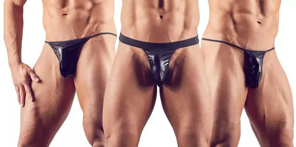 NEK vyriškų apatinių trikotažo rinkinys, 3 vienetai, „wet look“, S-L, juodas, tamprus audinys