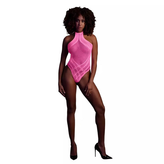 NEON Body Halter Neck UV-Activated Lingerie neoninės rožinės spalvos, dydis XS-XL