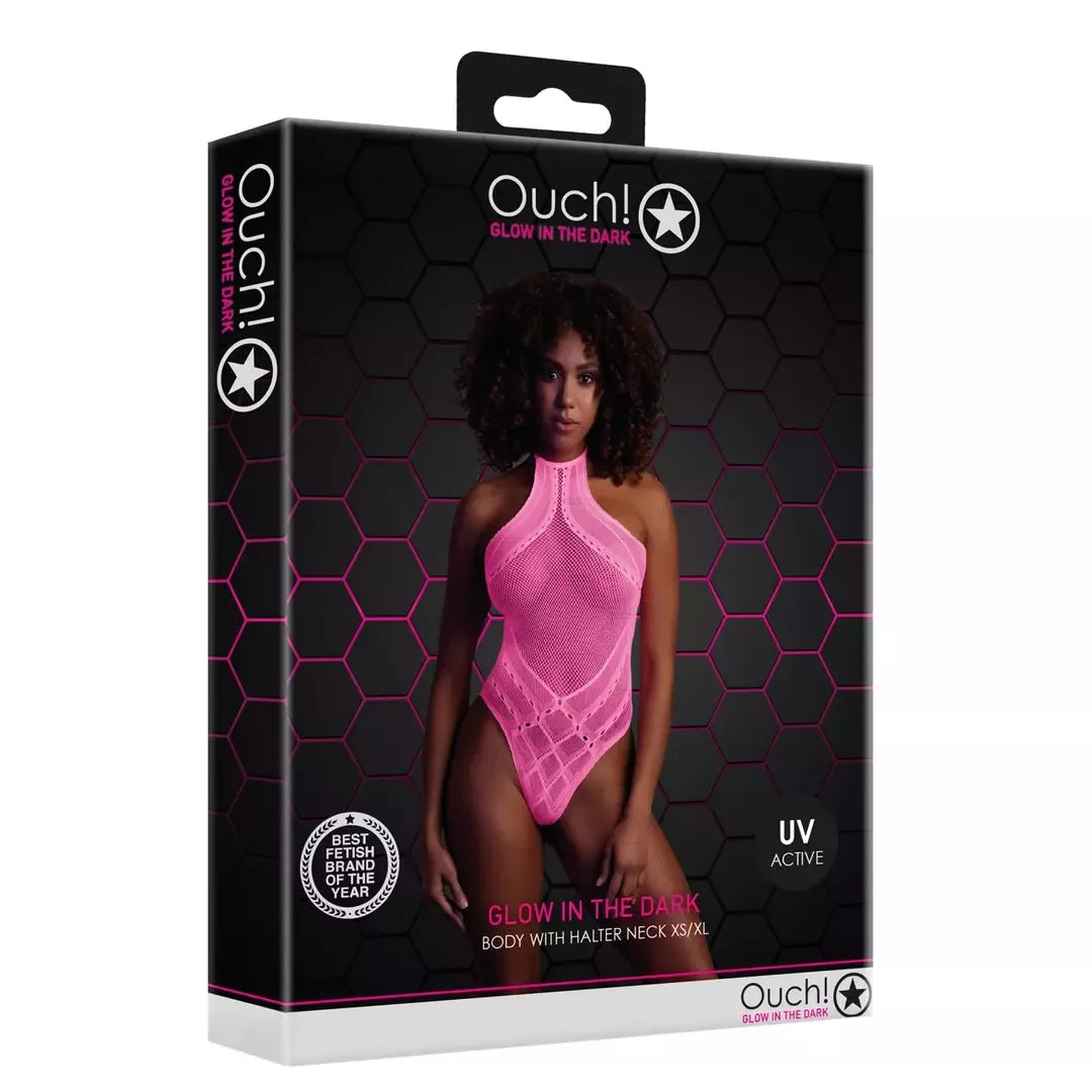 NEON Body Halter Neck UV-Activated Lingerie neoninės rožinės spalvos, dydis XS-XL