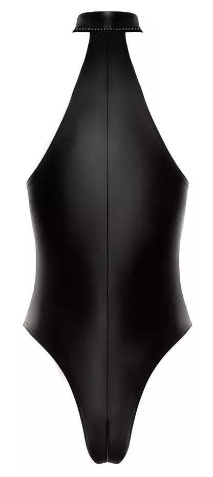 Noir Handmade Body Zip+Glitter XL, juodas „powerwetlook“, apykaklė su cirkoniais