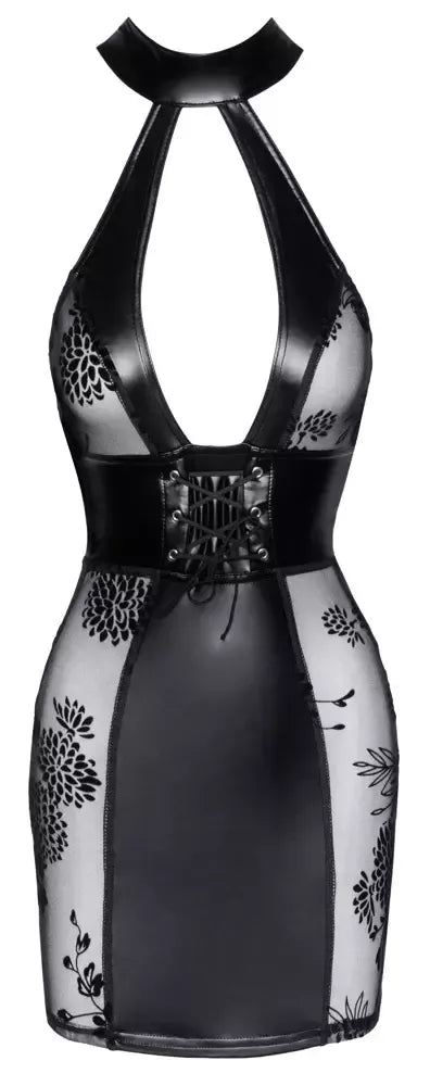 Noir Handmade Dress L – matinio ir permatomo aksomo detalės, „halterneck“ stilius, juoda
