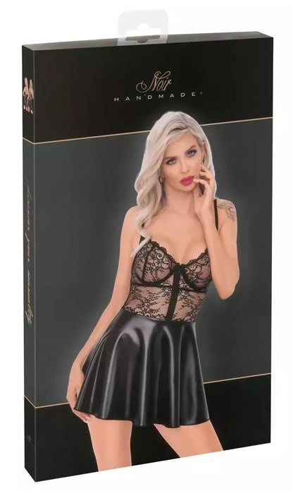 Noir Handmade Dress Lace S – trumpa „wet look“ ir nėriniuota suknelė, S dydis