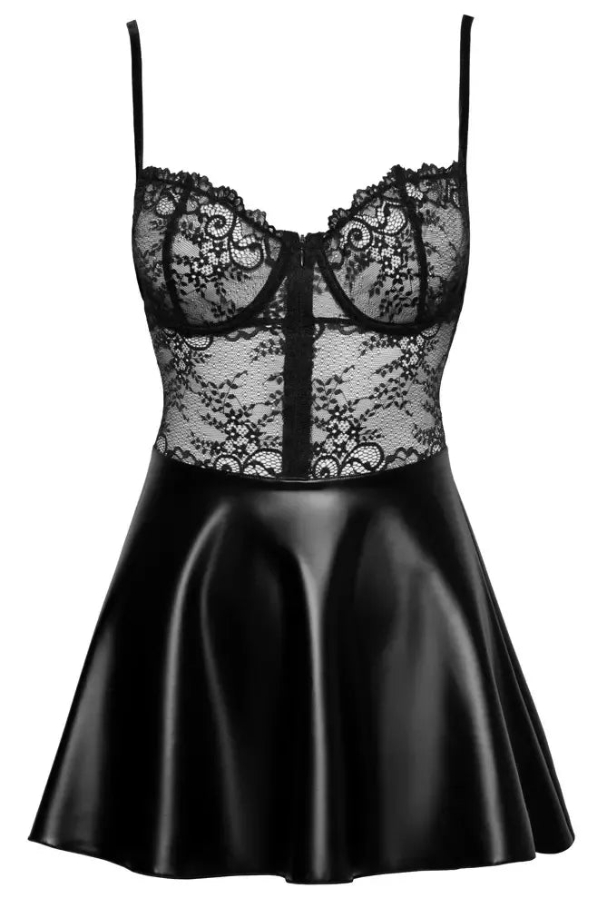 Noir Handmade Dress Lace S – trumpa „wet look“ ir nėriniuota suknelė, S dydis