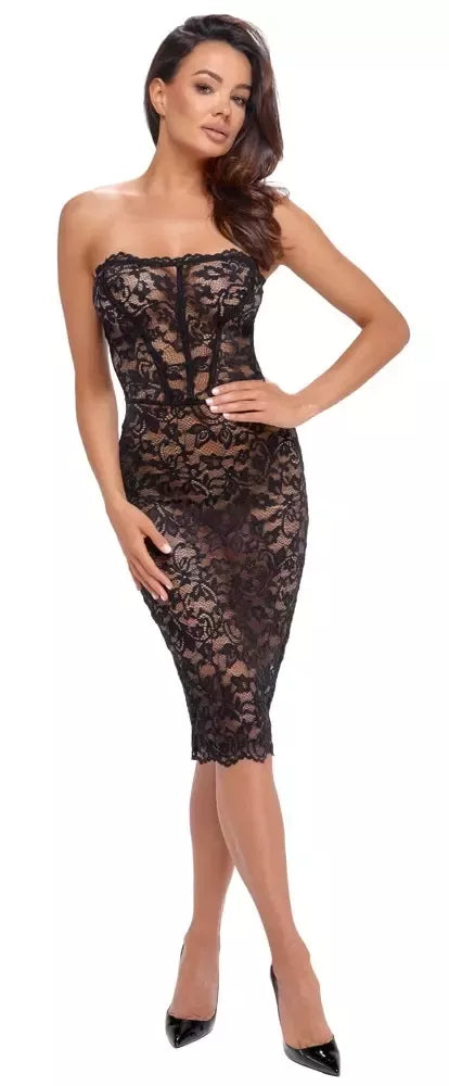 Noir Handmade gėlėtų nėrinių suknelė, juoda, M – elegantiškas korseto stilius