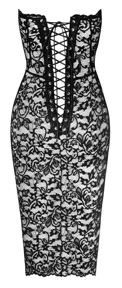 Noir Handmade gėlėtų nėrinių suknelė, juoda, M – elegantiškas korseto stilius