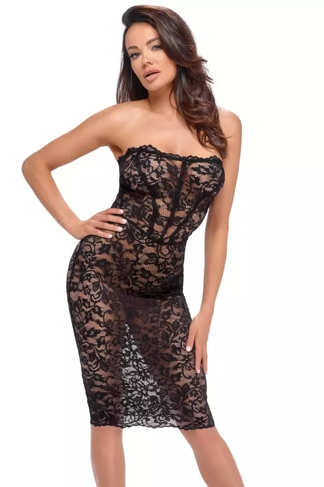 Noir Handmade gėlėtų nėrinių suknelė, juoda, M – elegantiškas korseto stilius