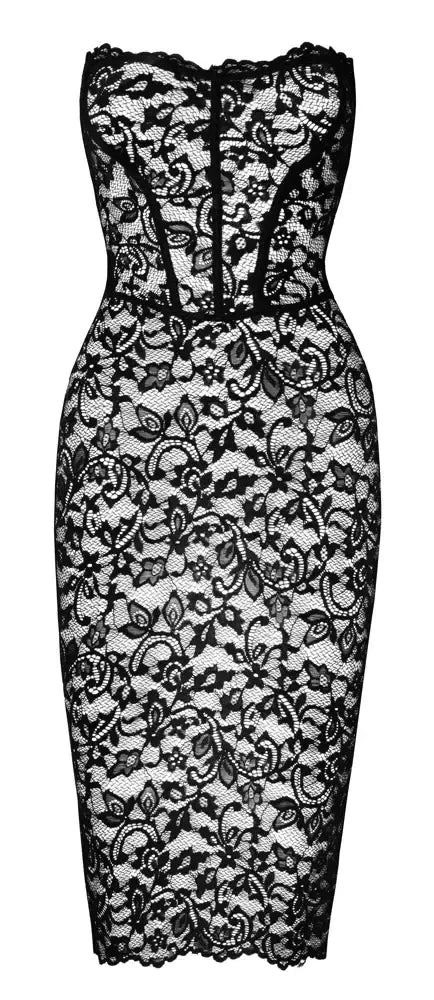 Noir Handmade gėlėtų nėrinių suknelė, juoda, M – elegantiškas korseto stilius