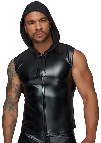 Noir Handmade Hoodie M juodas „powerwetlook“ berankovis viršutinis drabužis su gobtuvu