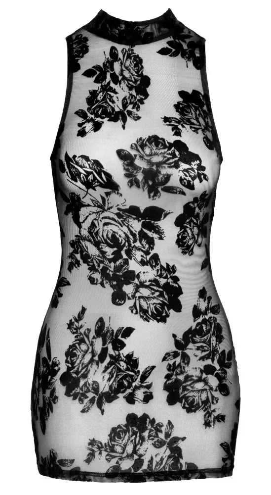 Noir Handmade mini suknelė XL, gėlėtas veliūrinis tiulis, juoda