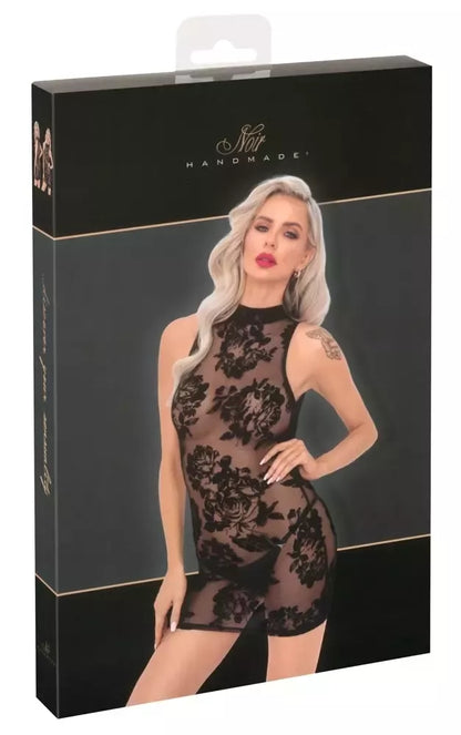 Noir Handmade mini suknelė XL, gėlėtas veliūrinis tiulis, juoda