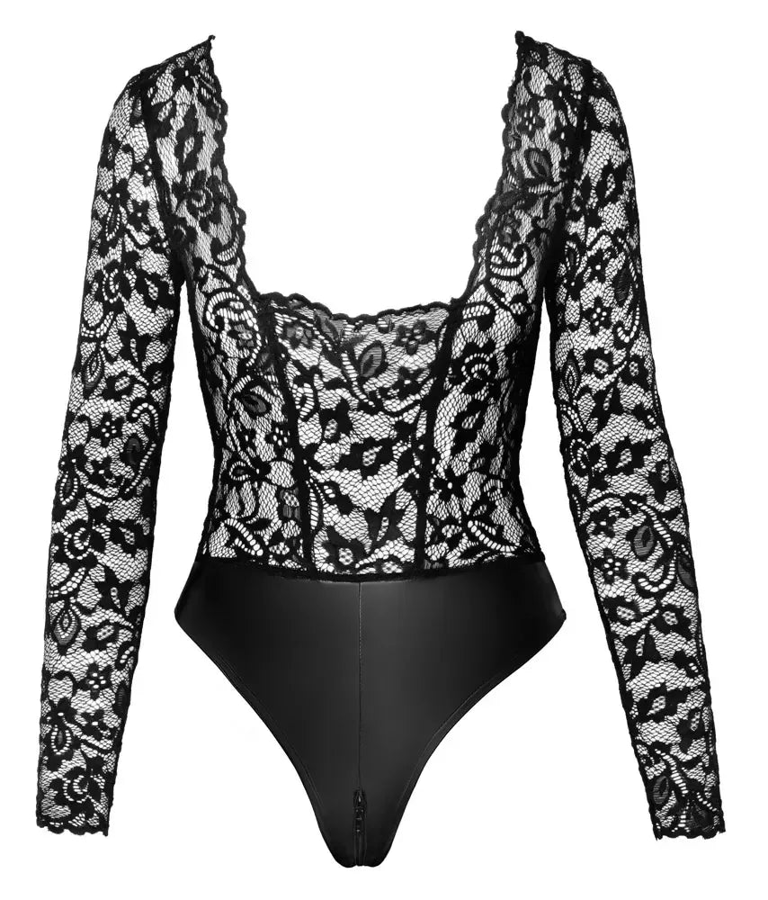 Noir Handmade nėrinių ir drėgno efekto ilgarankovis bodis XL