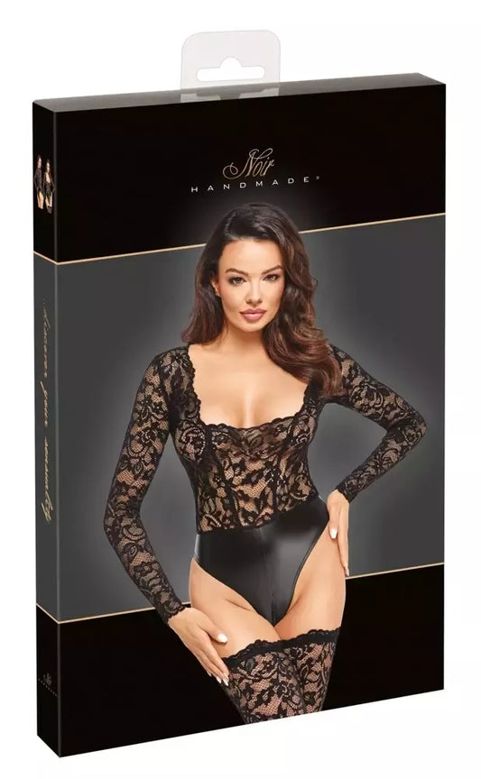 Noir Handmade nėrinių ir drėgno efekto ilgarankovis bodis XL