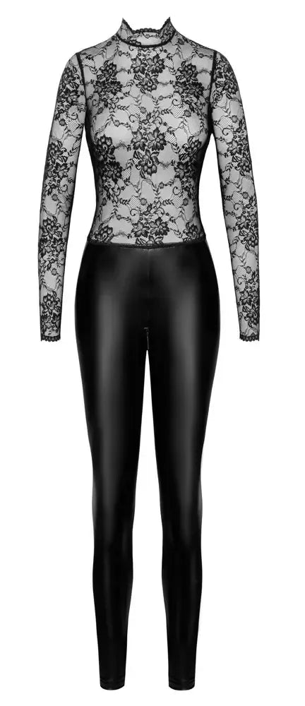Noir Handmade Orgia Exclusive nėriniuotas ir „powerwetlook“ kombinezonas M Juodas