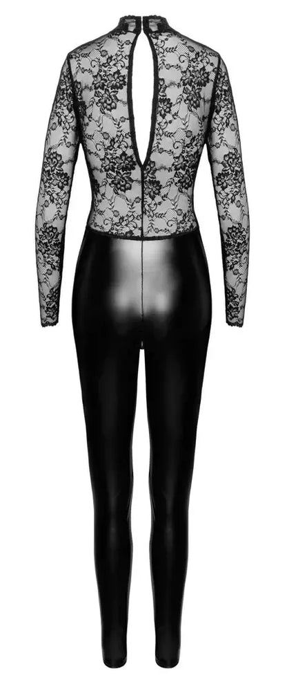 Noir Handmade Orgia Exclusive nėriniuotas ir „powerwetlook“ kombinezonas M Juodas