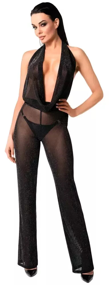 Noir Handmade Orgia kombinezonas iš tiulio, dydis XL, juodas, permatomas