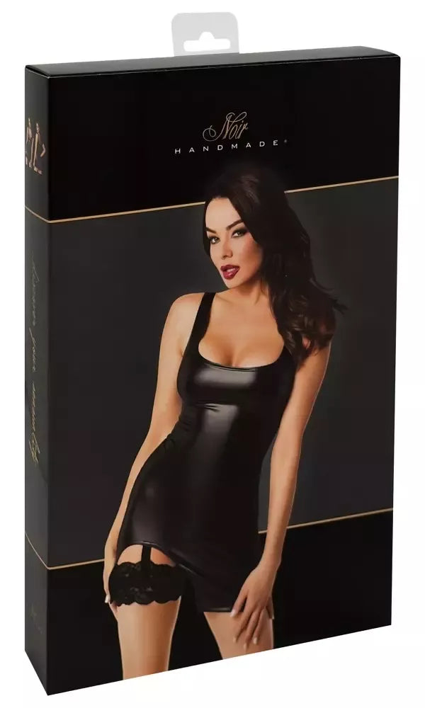 Noir Handmade Orgia Powerwetlook suknelė su nėrinių diržu kojinėms, S dydis