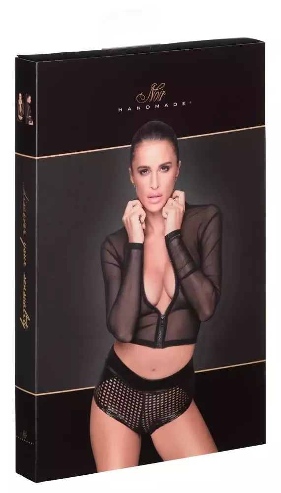 Noir Handmade Powernet ilgarankovė palaidinė su užtrauktuku M dydis – Juoda, prigludusi, stačia apykakle