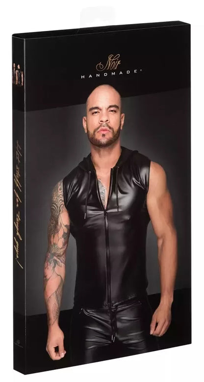 Noir Handmade Powerwetlook berankovis džemperis su gobtuvu, dydis L, juodas, su dvipusiu užtrauktuku