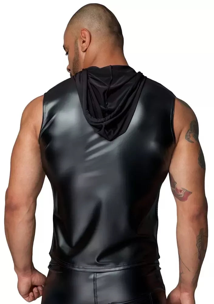 Noir Handmade Powerwetlook berankovis džemperis su gobtuvu, dydis L, juodas, su dvipusiu užtrauktuku
