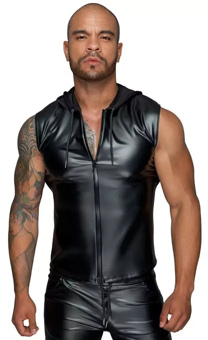 Noir Handmade Powerwetlook berankovis džemperis su gobtuvu, dydis L, juodas, su dvipusiu užtrauktuku