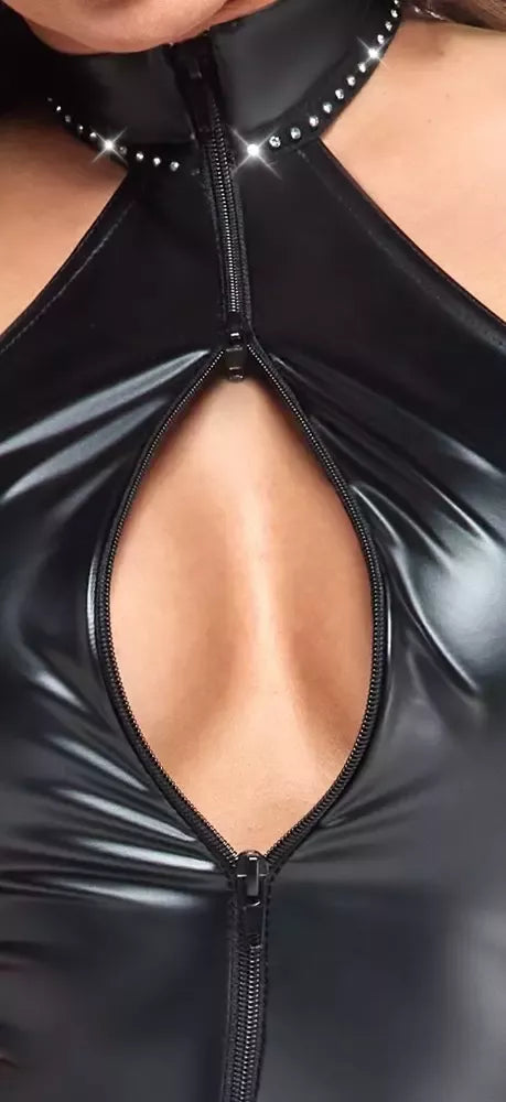 Noir Handmade Rhine Powerwetlook kombinezonas XL su cirkoniais, juodas