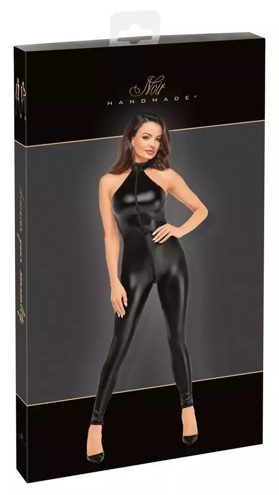 Noir Handmade Rhine Powerwetlook kombinezonas XL su cirkoniais, juodas