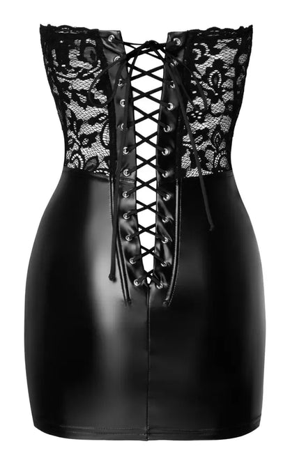 „Noir Handmade S“ suknelė – juodi nėriniai ir „powerwetlook“, korsetas nugaroje