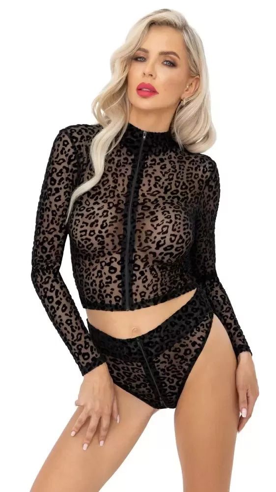 Noir Handmade Top Leo XL – pusiau permatomas tinklelis, leopardinis raštas