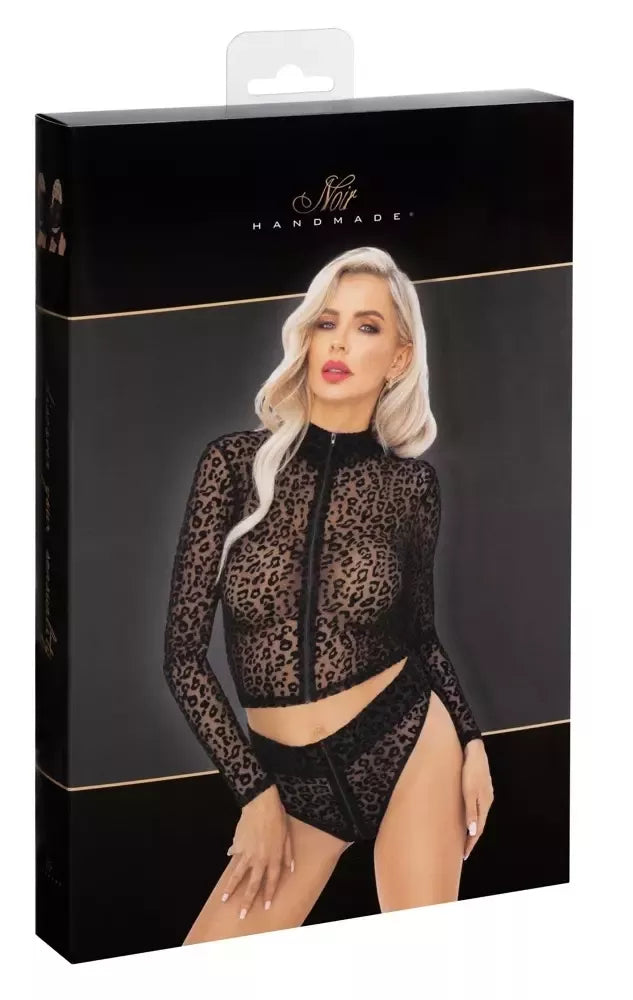 Noir Handmade Top Leo XL – pusiau permatomas tinklelis, leopardinis raštas