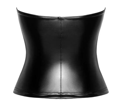 Noir Orgia Exclusive korsetinis viršutinis drabužis, juodas, „wet look“ efektas, nuimamos petnešėlės, dydis M