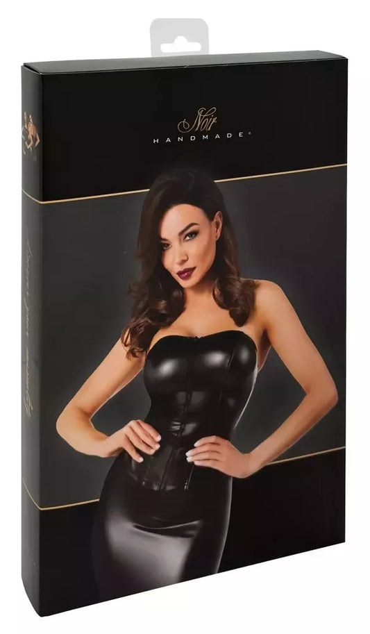 Noir Orgia Exclusive korsetinis viršutinis drabužis, juodas, „wet look“ efektas, nuimamos petnešėlės, dydis M